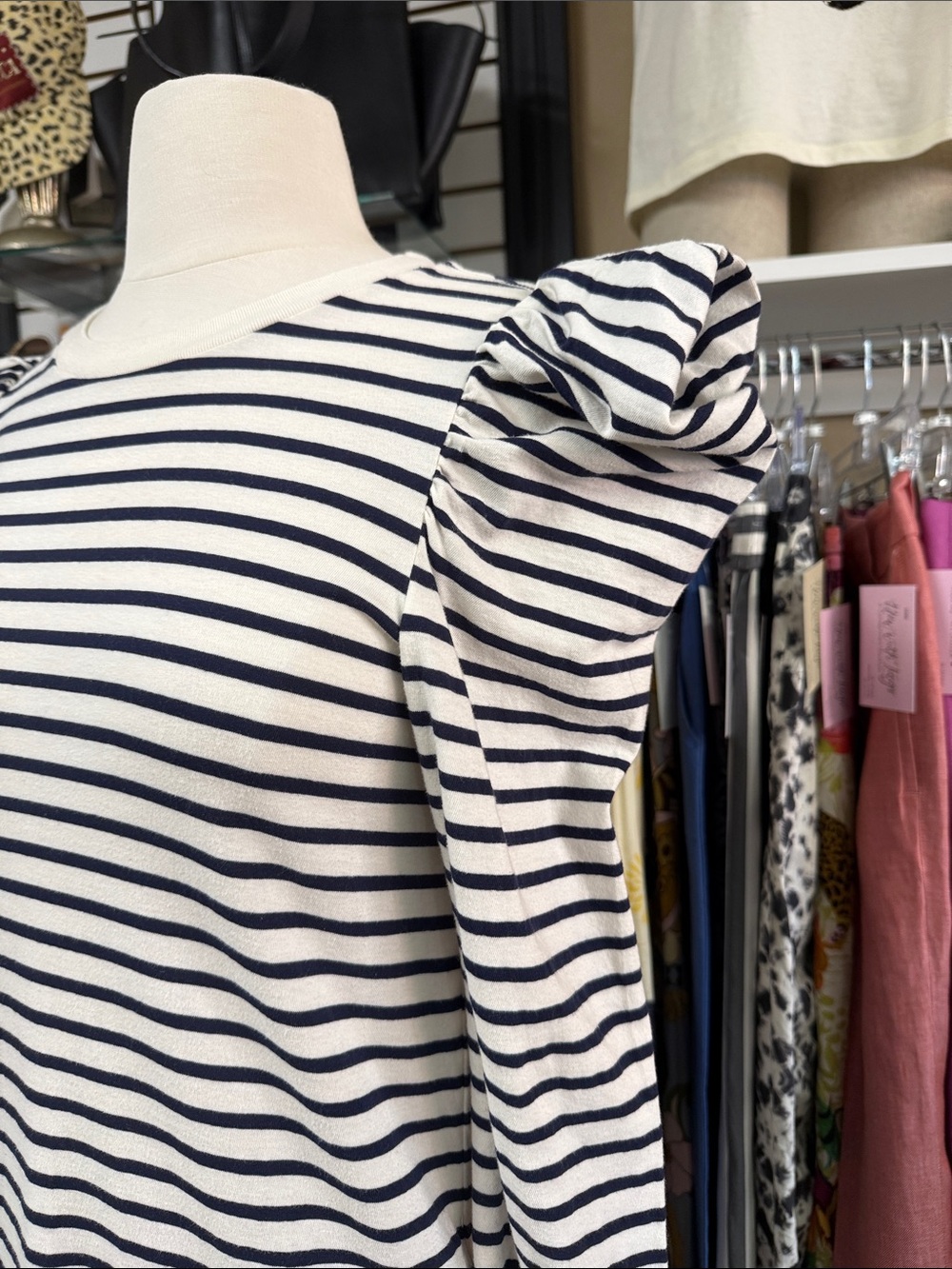Clare V. Le Puff Long Sleeve Navy Cream Stripe T-Shirt Mini Dress Size XS - Picture 3 of 12